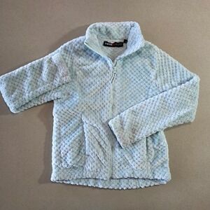 Swiss Alps Girls Light Blue Textured Grid Fleece Full Zip Jacket Size S 7/8